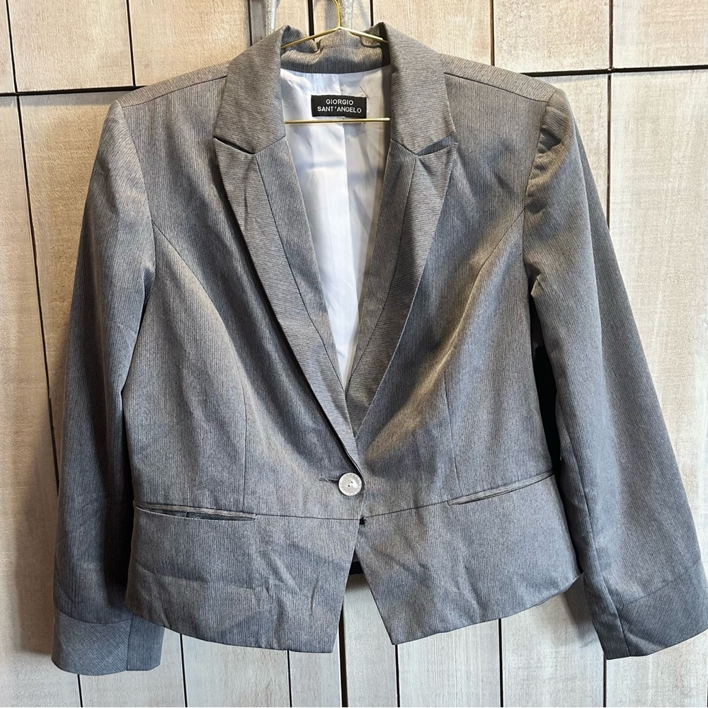 VINTAGE GREY GIORGIO SANT’ANGELO WOMENS BLAZER W MOTHER OF PEARL BUTTONS Sz 18